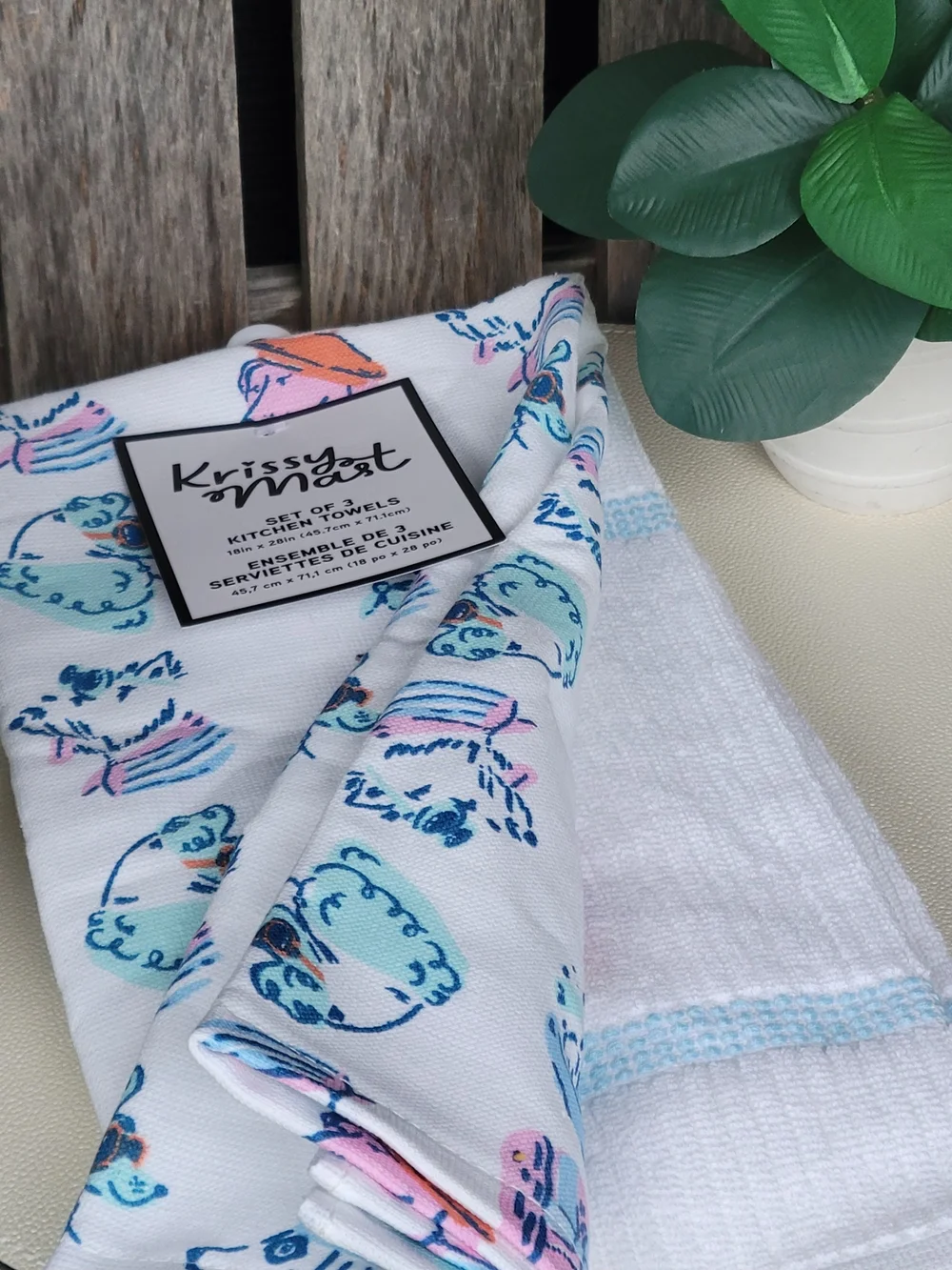 Krissy Mat Set of 3 Pink & Blue Dog Print Kitchen Towels - Picture 4 of 4